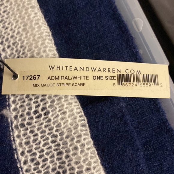 White+Warren navy blue and white travel wrap, 100% cashmere, NWT, $295 - Picture 5 of 5